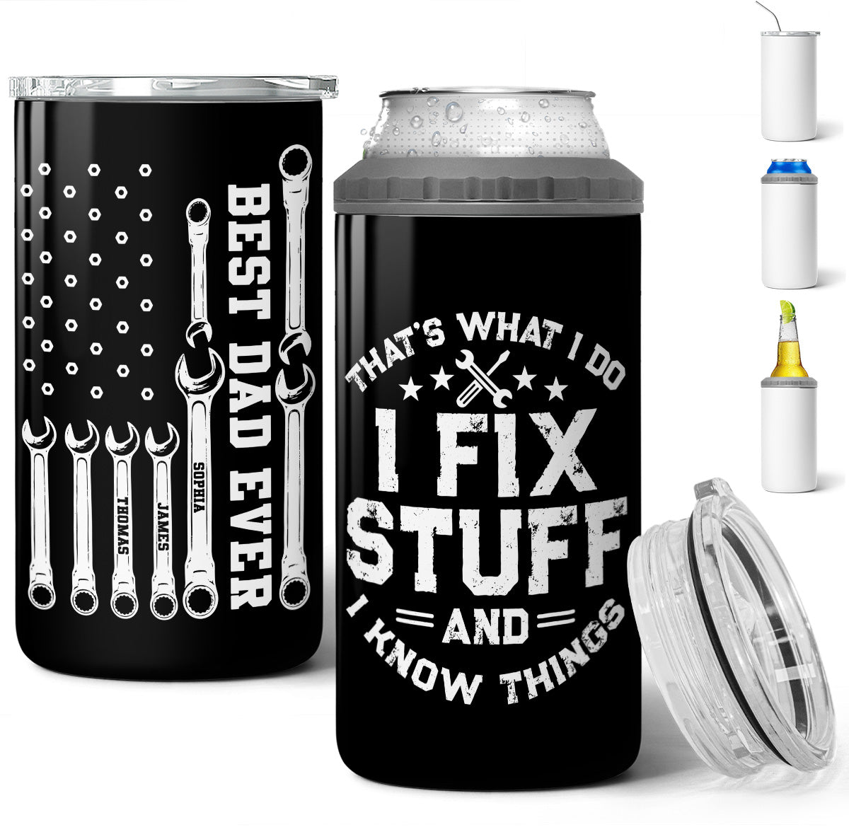 That's What I Do Mechanic Dad - Personalized 4-in-1 Can Cooler - Father's Day Gift For Dad, Grandpa