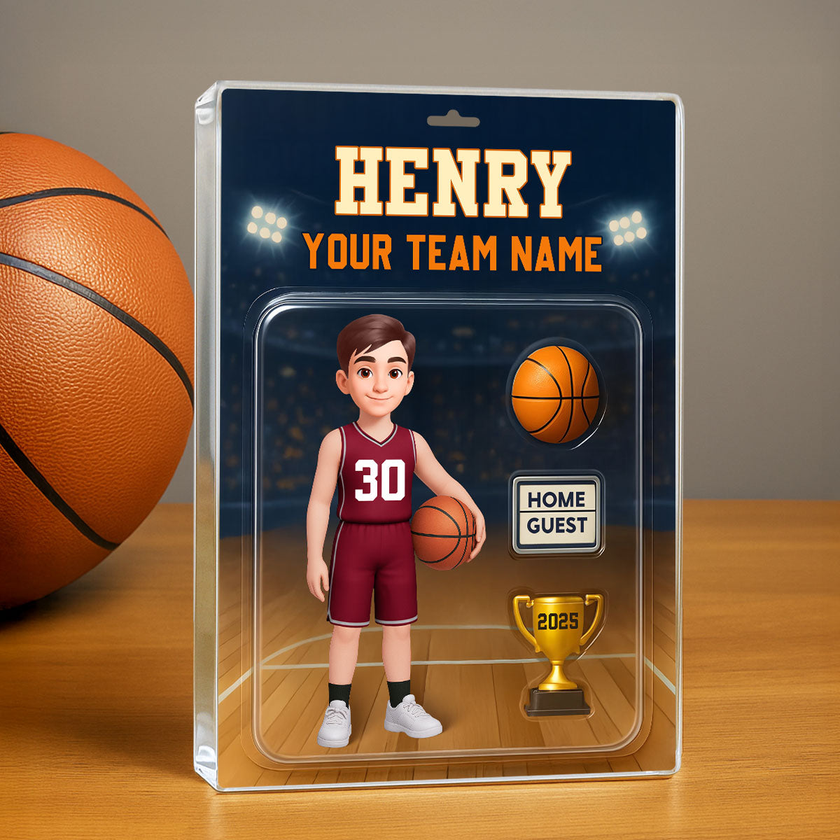 Basketball Player Custom Figure 3D Effect - Personalized Acrylic Block Plaque - Christmas Gift for Son, Daughter, Grandkids