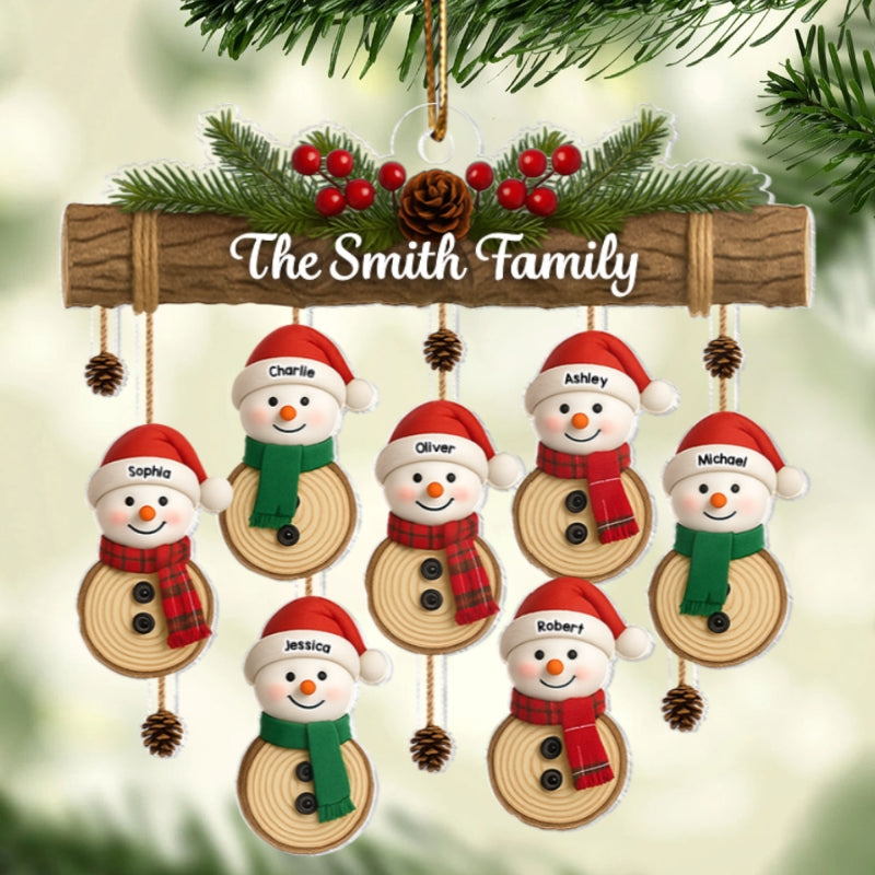 Christmas Hanging Snowman Family - Personalized Acrylic Ornament - Christmas Gift for Family