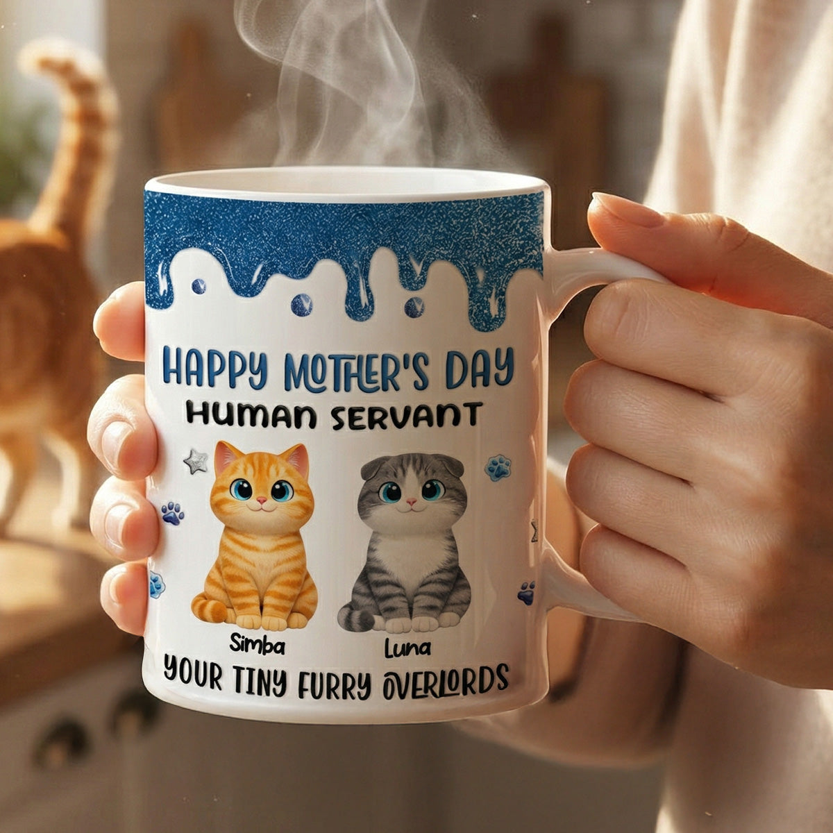 Adorable Cats Happy Mother's Day Human Servant 2D Printed - Personalized Mug - Funny Mother's Day Gift For Cat Mom, Cat Lovers