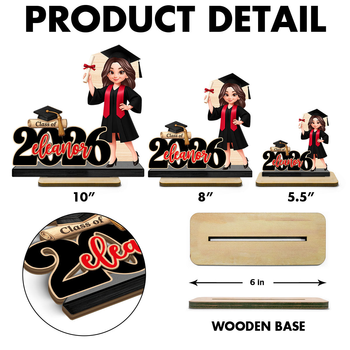 Class Of 2026 2027 Senior With Name 2D Flat - Personalized 2-Layered Wooden Plaque - Graduation Gift For Graduates, Daughter, Son