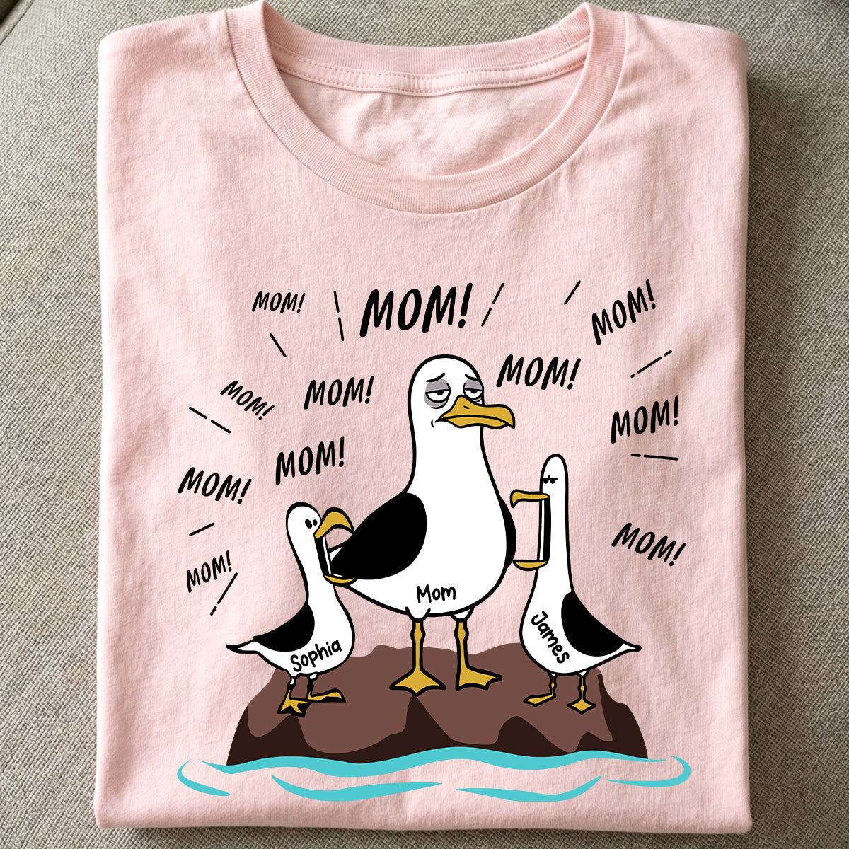 Mom Mom Mom Tired Seagull Mom With Kids - Personalized Shirt - Funny Mother's Day Gift For Mom