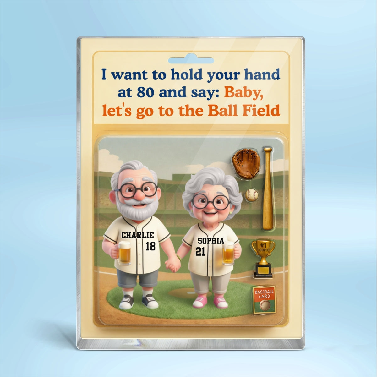 Let's Go to the Ball Field Baseball Couple Custom Figure - Personalized Acrylic Block Plaque - Heartfelt Gift for him, for her