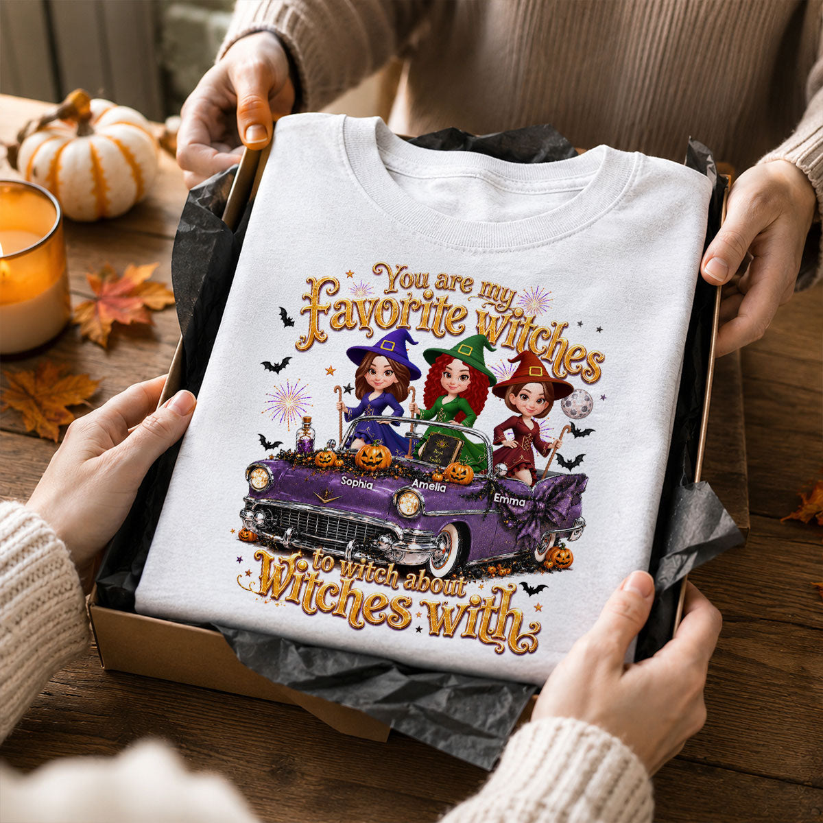Besties Witch In Car Halloween - Personalized Shirt - Halloween Gift, Gift For Best Friends