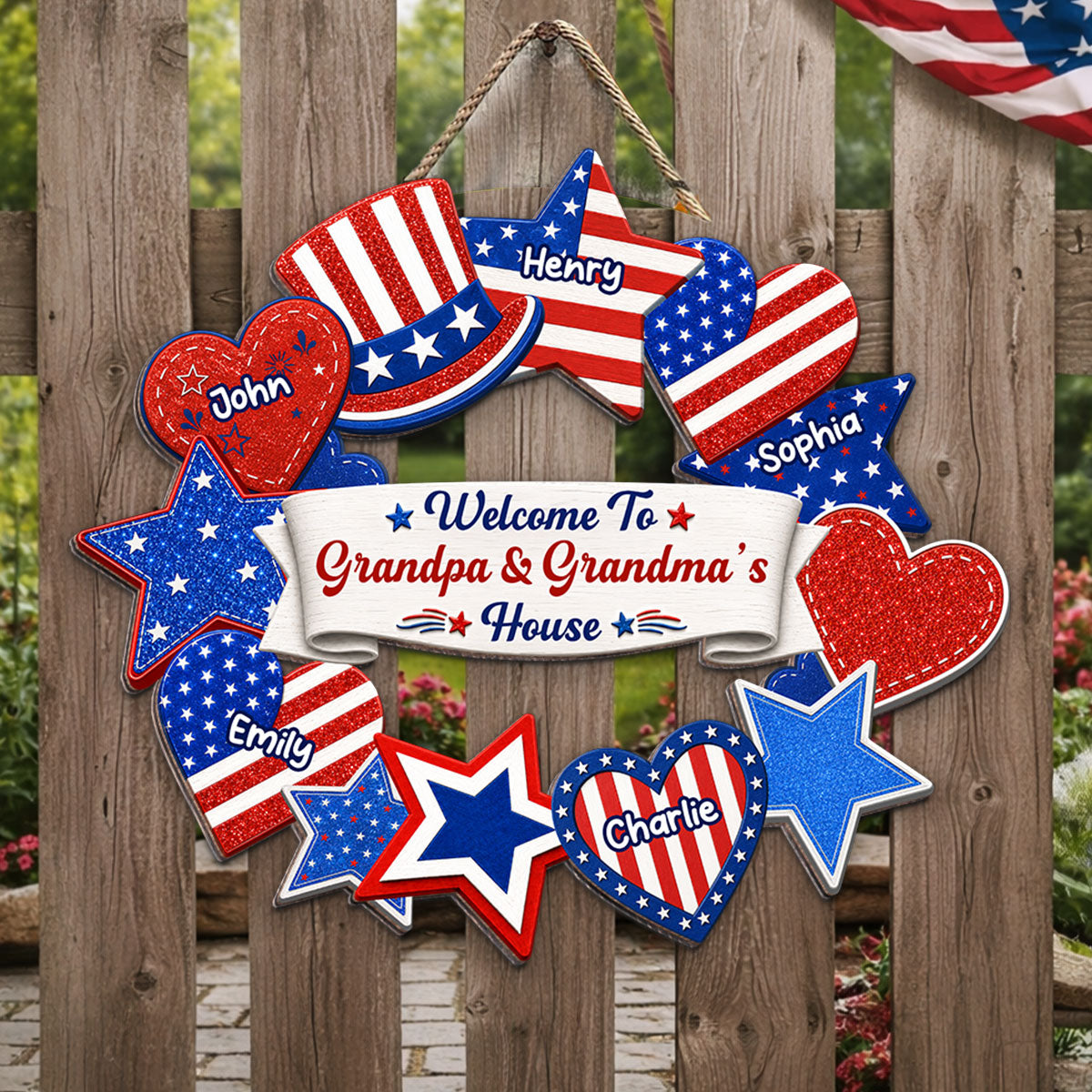 Welcome To Grandpa & Grandma House America 250th Anniversary - Personalized Wood Sign - 4th of July Decoration