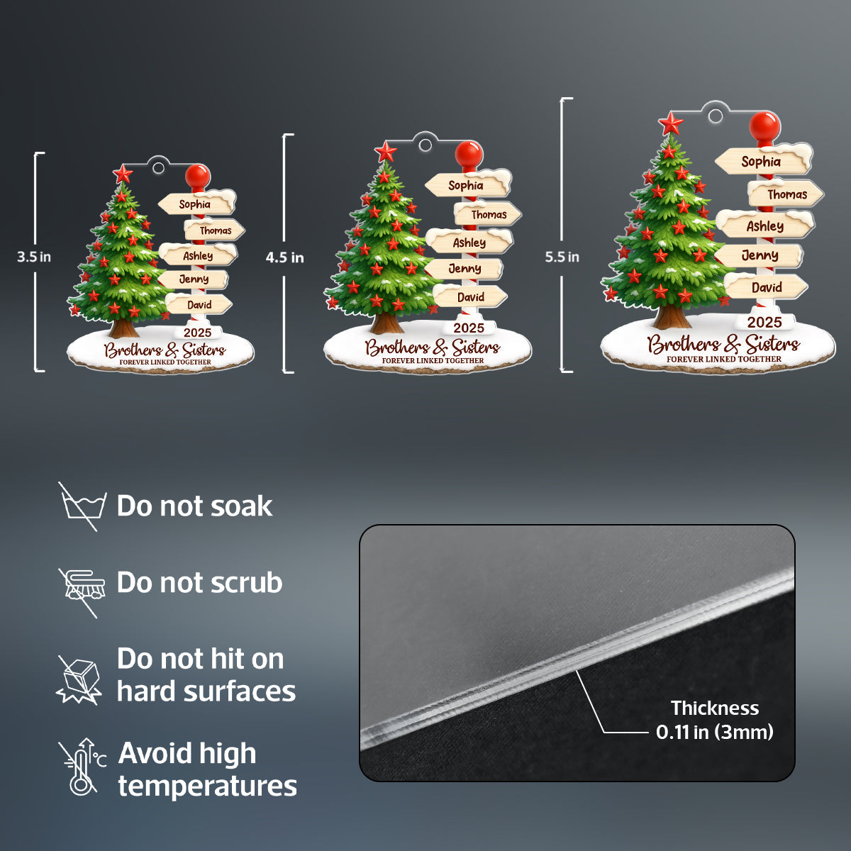 Brothers & Sisters Direction Sign Post - Personalized Acrylic Ornament - Christmas Gift for Siblings
