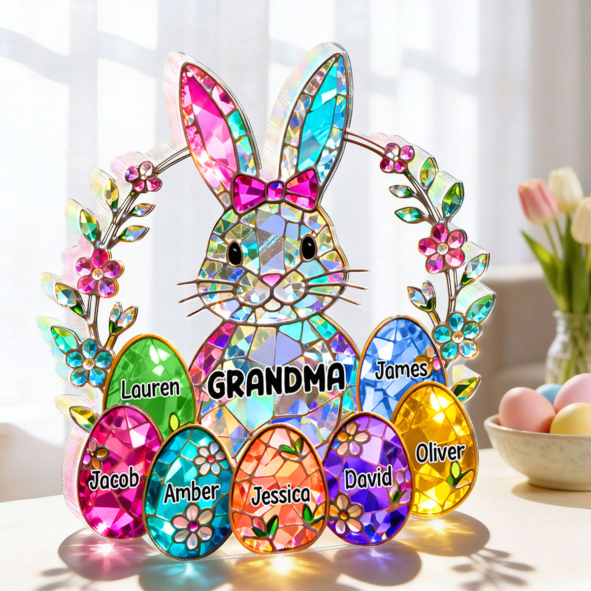 Bunny Grandma Easter Gift - Personalized Acrylic Block Plaque - Easter Decor for Grandma