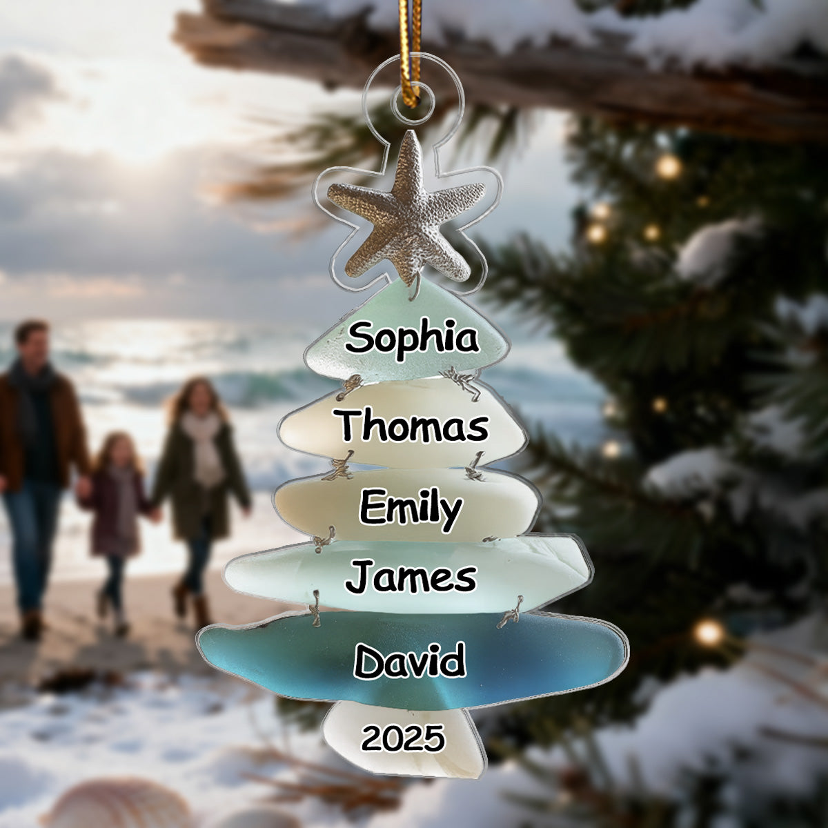 3D Sea Glass Effect Christmas Tree Family Names - Personalized Acrylic Ornament