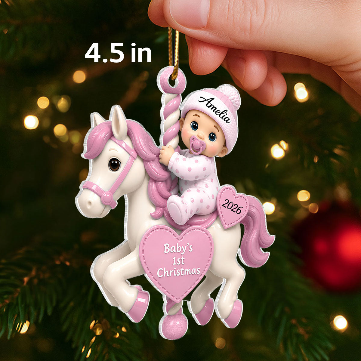 Baby First Christmas On Carousel House - Personalized Acrylic Ornament - Baby Boy Girl Gift for Couples, New Parents Keepsake, Gift for Newborn