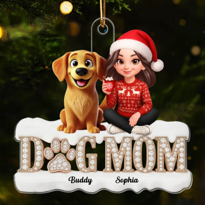 3D Crystal Shining Effect Christmas Dog Mom - Personalized Acrylic Ornament - Gift For Dog Lovers