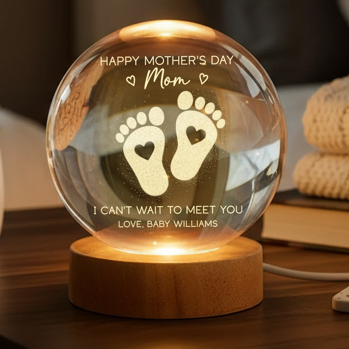 Happy Mother's Day From The Bump - Personalized Crystal Ball LED Night Light - First Mother's Day For Pregnancy Mom
