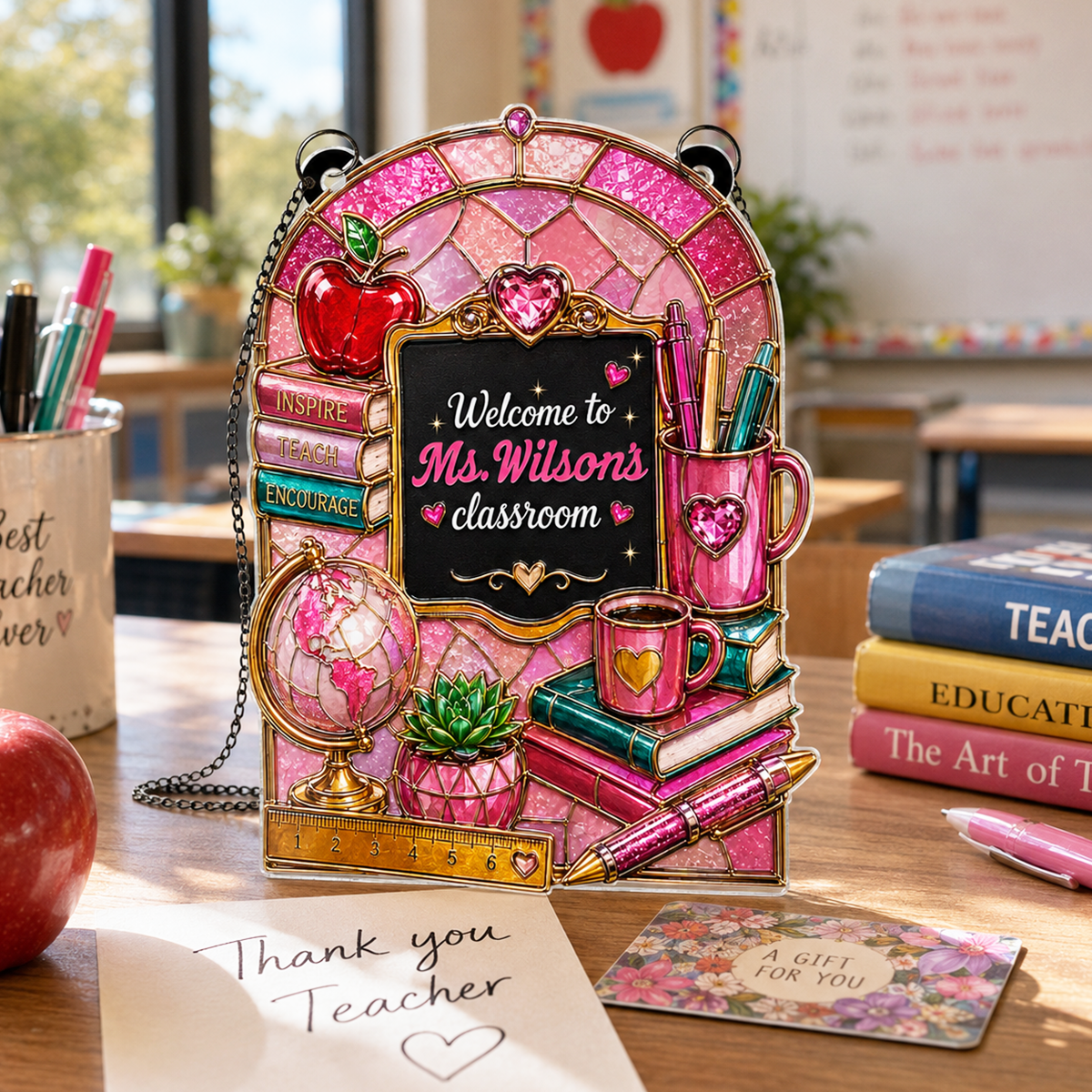 Welcome to Teacher's Classroom - Personalized Acrylic Suncatcher - Back to School Gift for Teacher, Classroom Decor