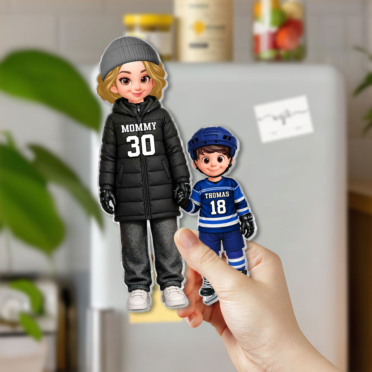Hockey Mom And Kids - Personalized Acrylic Fridge Magnet - Heartfelt Gift For Hockey Mom, Gift For Wife