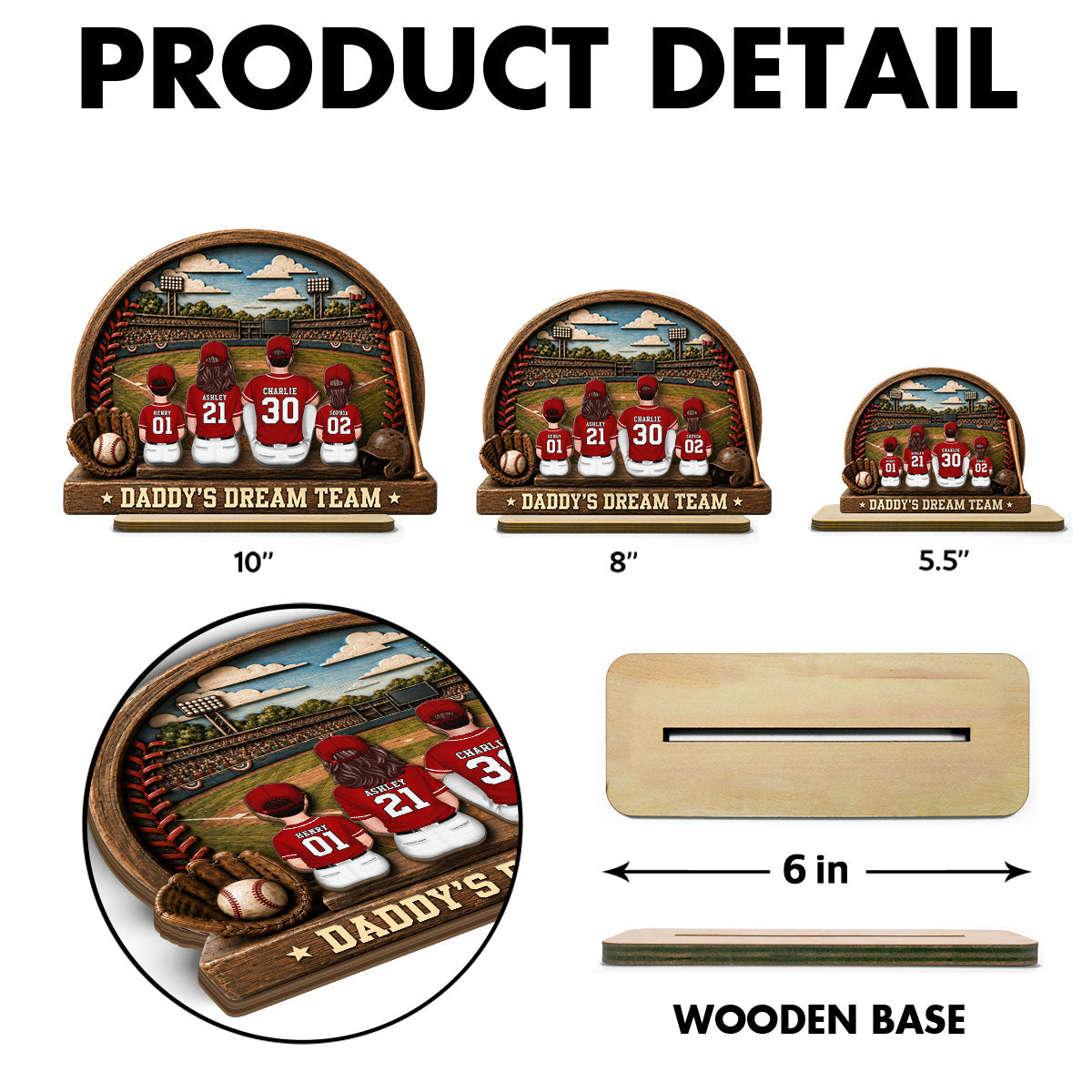 Retro Vintage Baseball Daddy's Dream Team - Personalized 2-Layered Wooden Plaque -  Gift For Dad