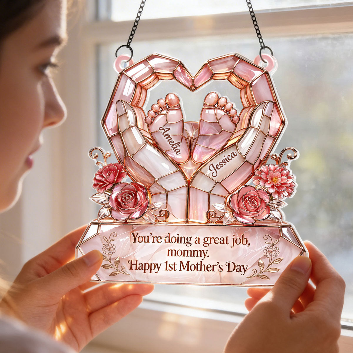 Happy 1st Mother's Day - Personalized Suncatcher - Heartfelt Mother's Day Gift for New Mom, Wife