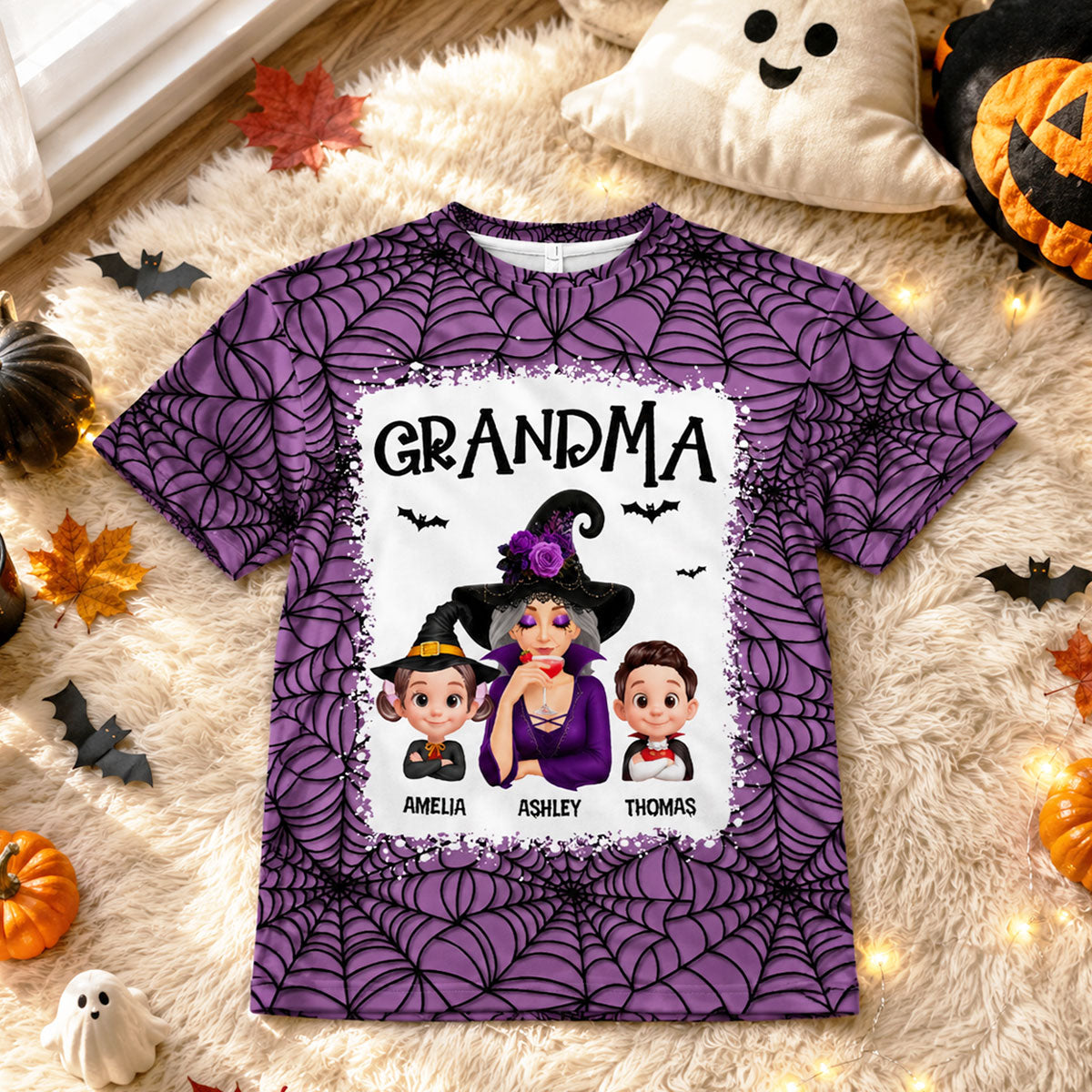 Spooky Halloween Grandma Grandkids - Personalized Shirt - Halloween Gift For Grandma
