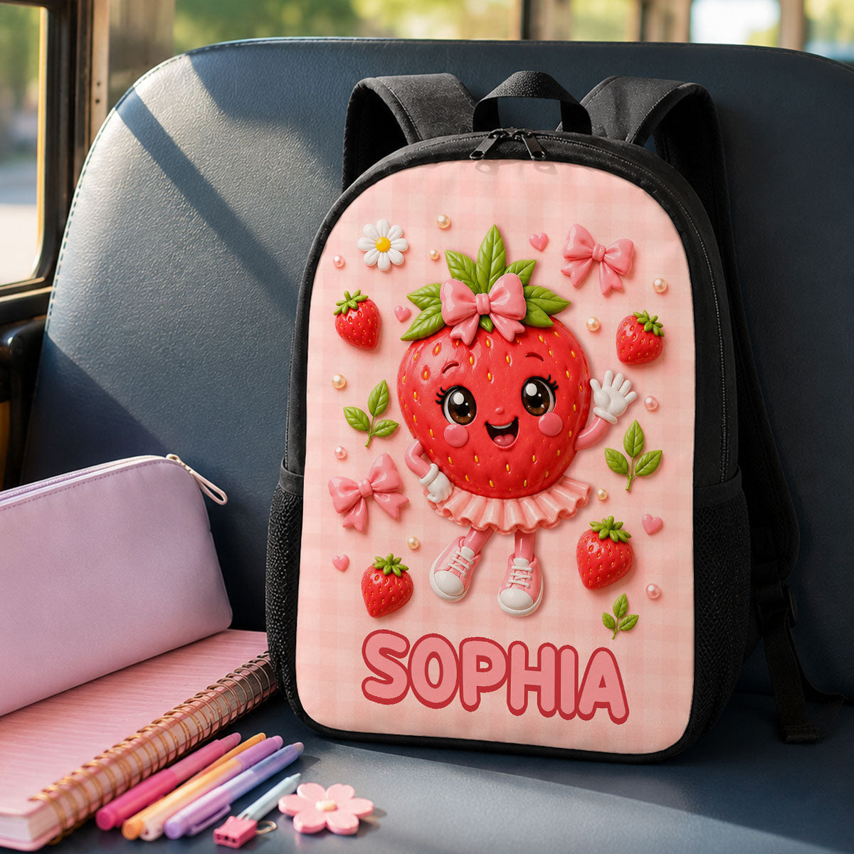 Cute Strawberry Banana - Personalized Backpack - Back To School Gift For Kids, Daughters, Sons, Grandkids