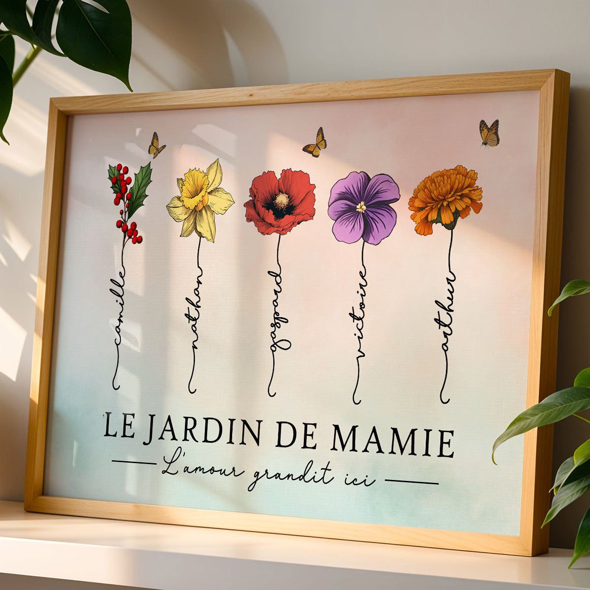 Le Jardin de Mamie Fleurs de Naissance - Affiche Personnalisée - Cadeau de Fête des Mères