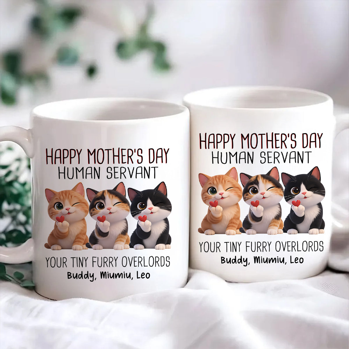 Happy Mother's Day Human Servant from Cute Fluffy Cats - Personalized Mug - Funny Gift for Cat Moms