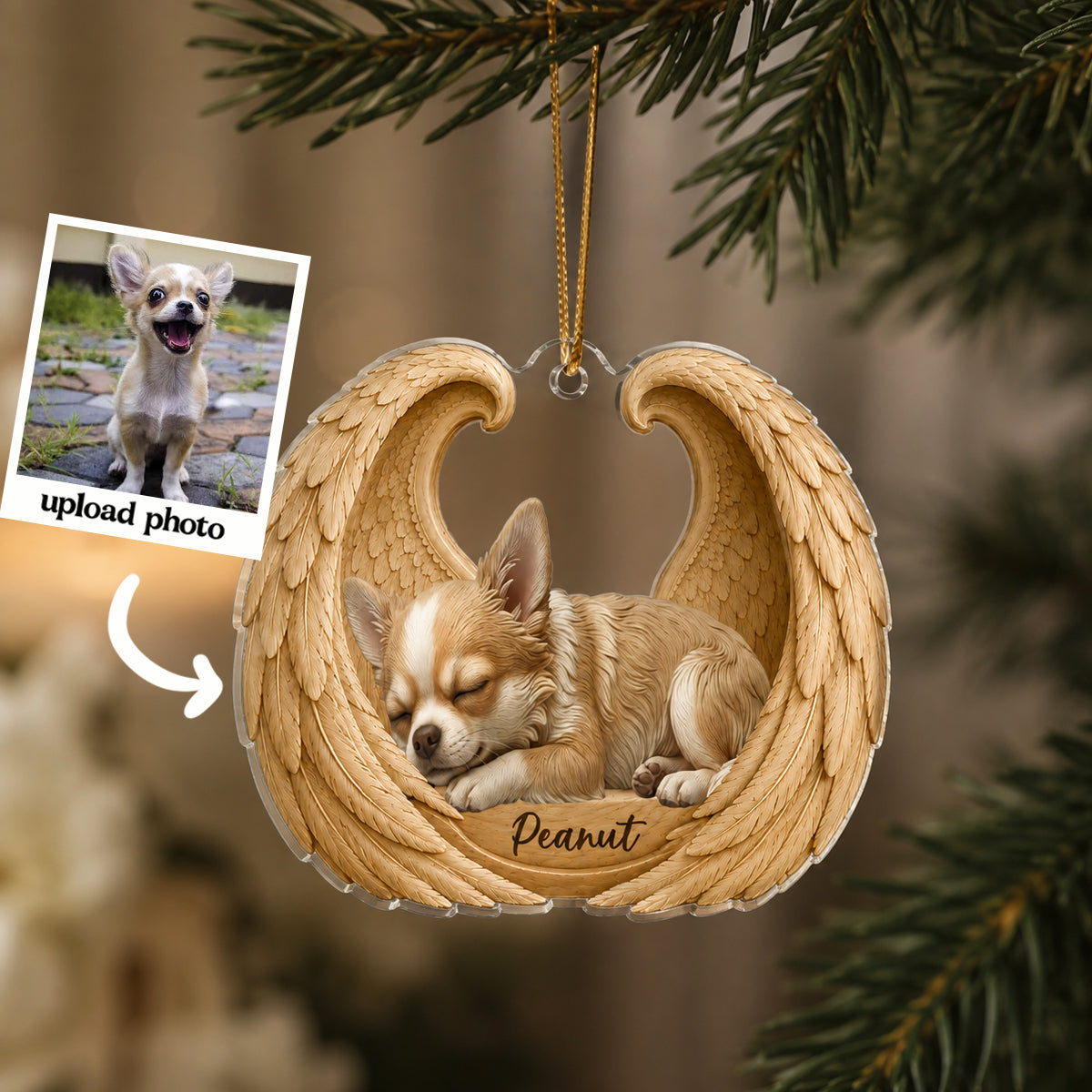 Dog Cat Memorial Angel Wings - Personalized Acrylic Ornament - Heartfelt Sympathy Gift for Pet Lovers