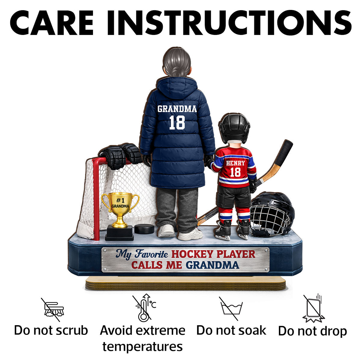 Grandma Hockey And Grandkids - Personalized 2-Layered Wooden Plaque - Heartfelt Gift For Grandma
