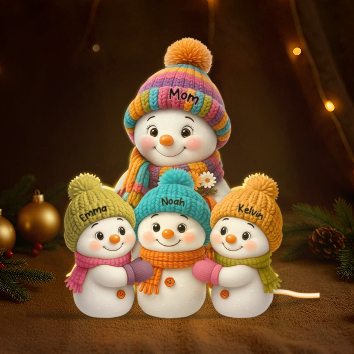 Snowman Mom, Dad, Parents and Kids Personalized Light Box - Holiday Family Keepsake
