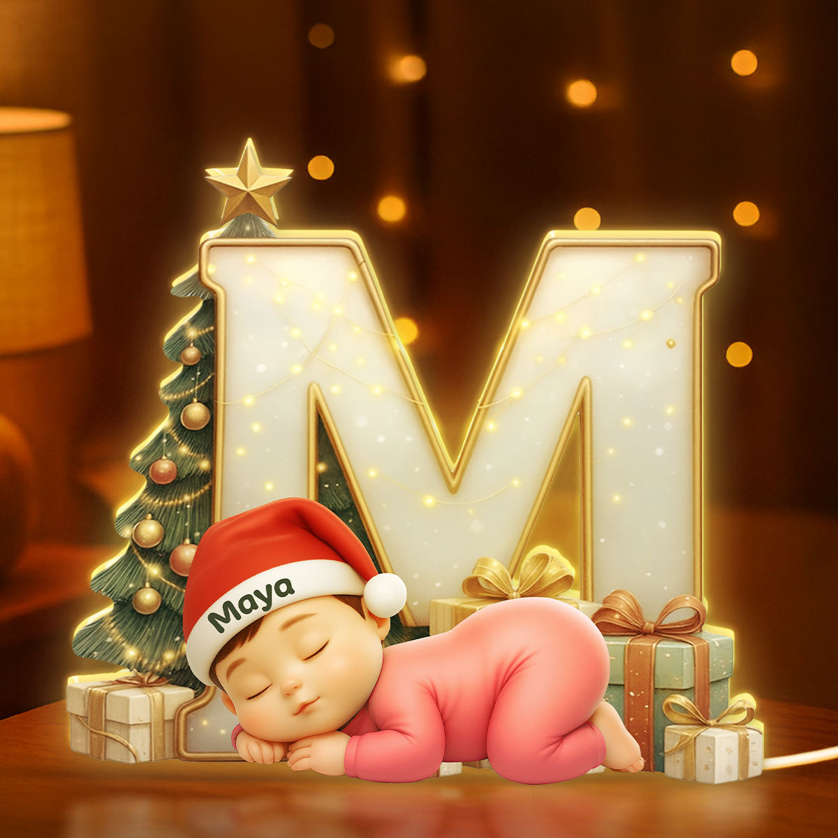 Baby Sleeping Initial Letter Nursery Lamp - Personalized Light Box - Christmas Gift for Grandkids, Baby, Newborn