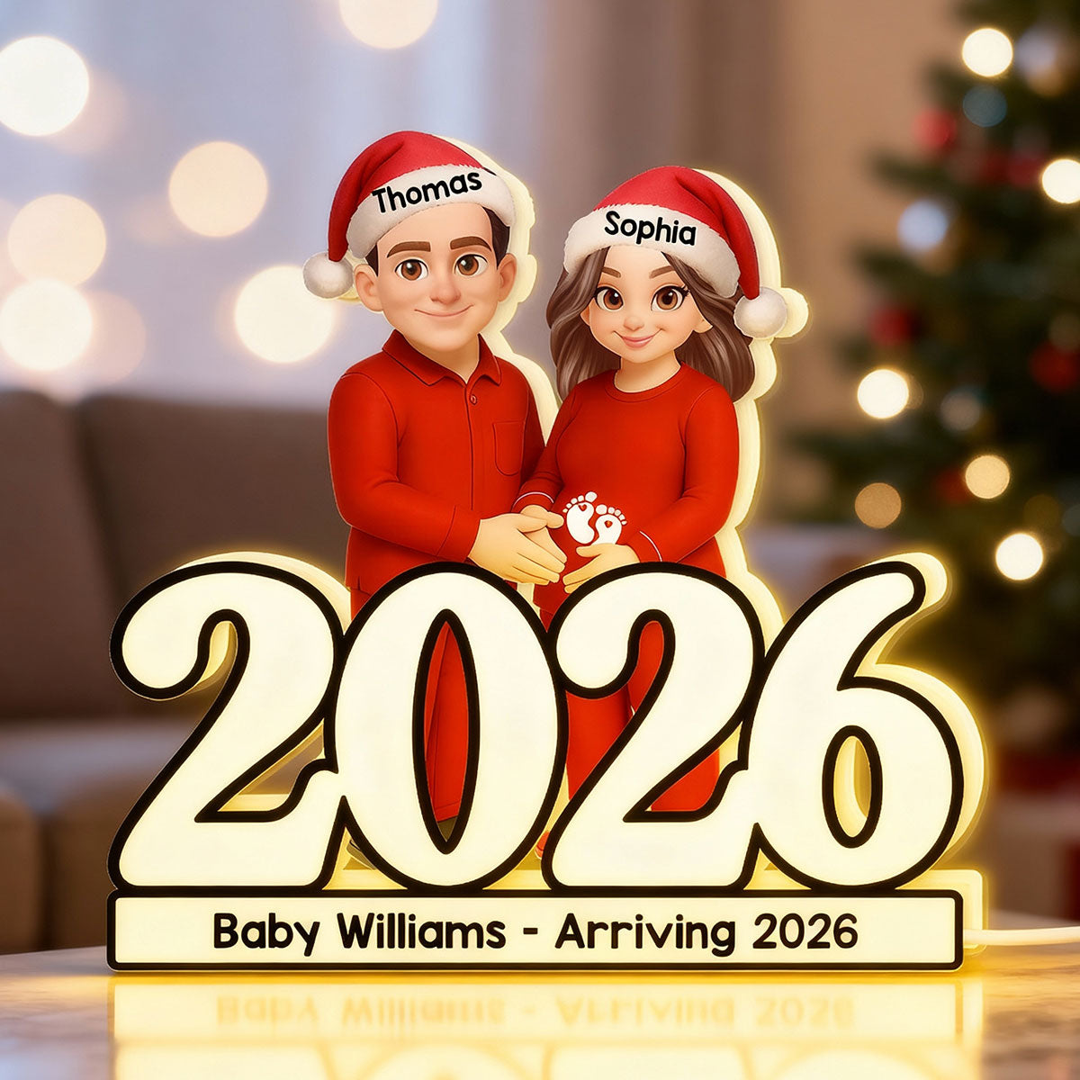 Expecting Parents Christmas Pregnancy Baby Arriving - Personalized Light Box