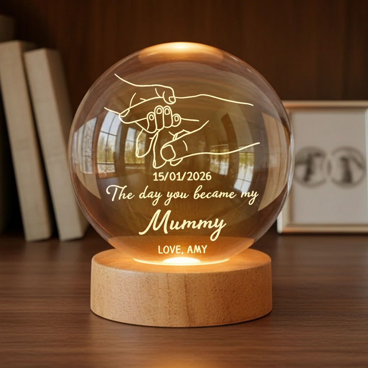 The Day You Became My Mom Mummy Holding Hand First Mother's Day - Personalized Crystal Ball LED Night Light - First Mother's Day Gift For New Mum, New Mom