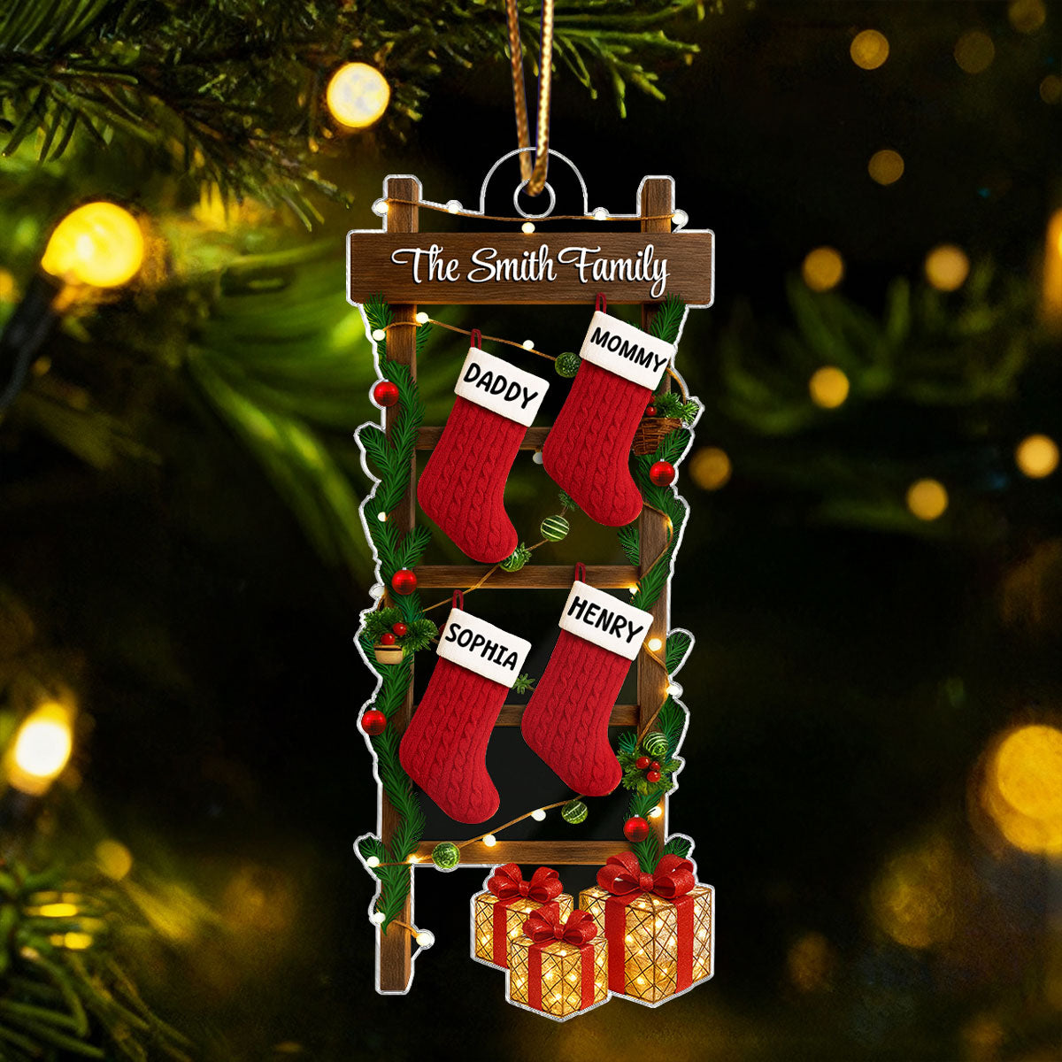 Family Names  Ladder Stocking 3D Effect - Persnalized Acrylic Ornament - Christmas Gift