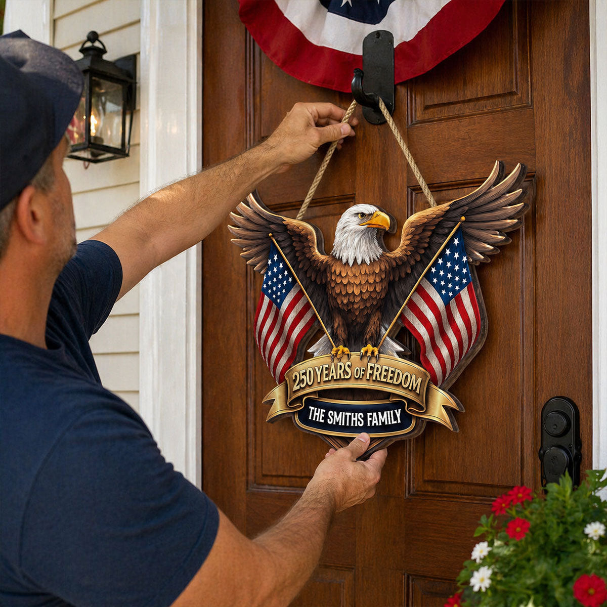 250 Years Of Freedom Bald Eagle Nation Flag 2D Printed - Personalized Door Hanger - United States 250th Anniversary USA Patriotic Home Decor
