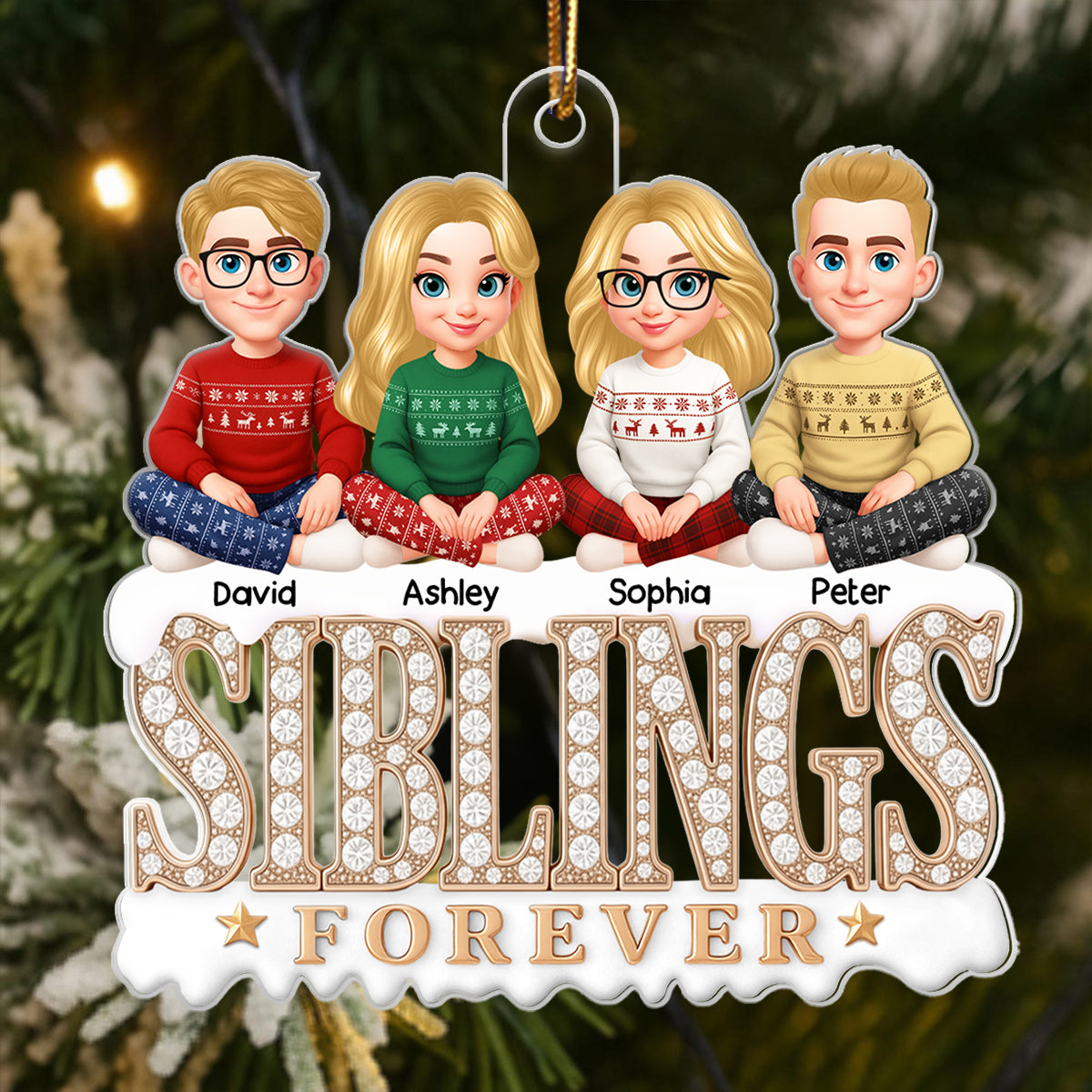 Siblings Forever 3D Crystal Effect - Personalized Acrylic Ornament - Christmas Gift for Siblings