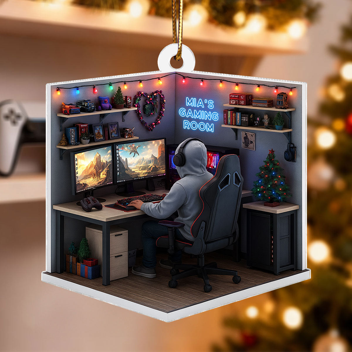 Custom Gaming Room - Personalized Acrylic Ornament - Christmas Gift for Gamers, Teen Boy, Teen Girl