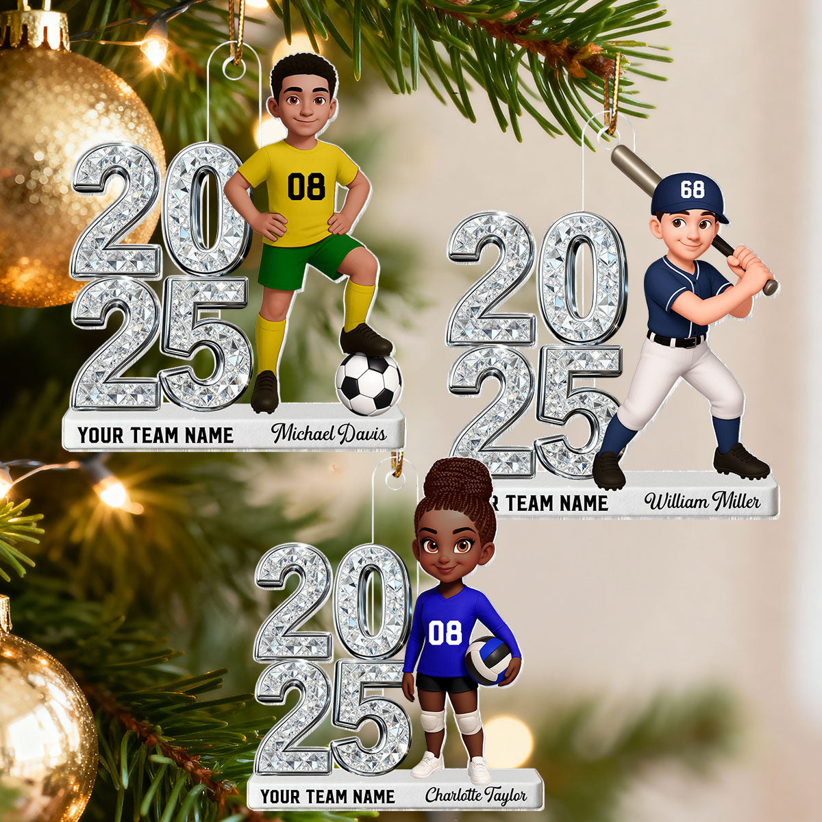 3D Shiny Effect Sport Player With Year - Personalized Acrylic Ornament - Gift For Daughter, Granddaughter, Son, Grandson