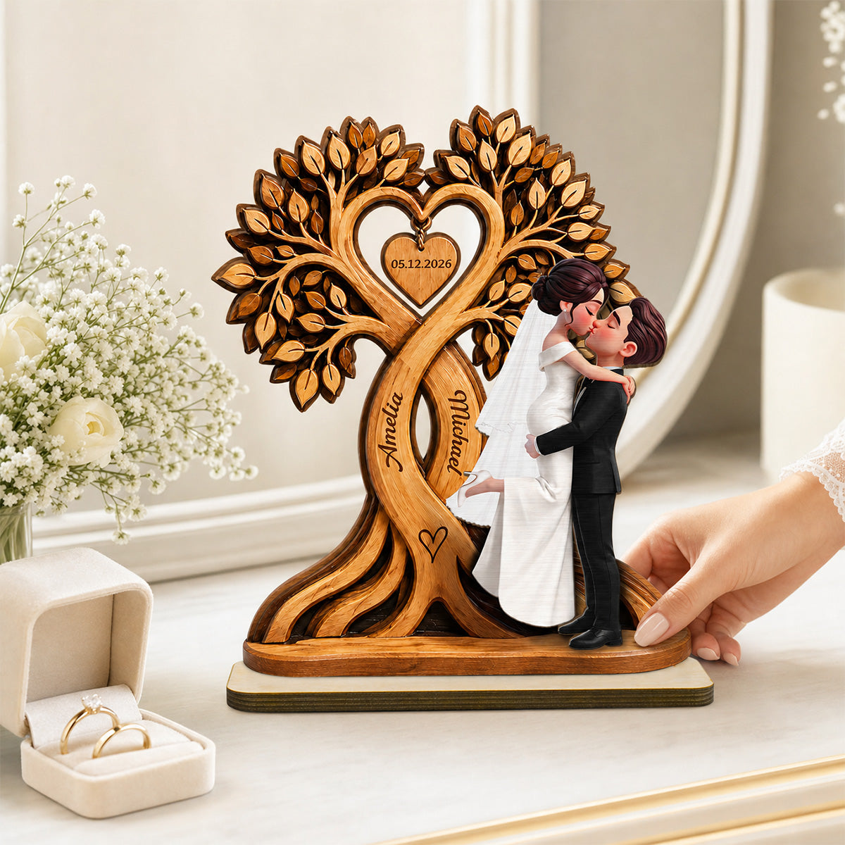 Wedding Couple Heart Tree - Personalized Wooden Plaque - Wedding Anniversary Gift, Rustic Wedding Gifts