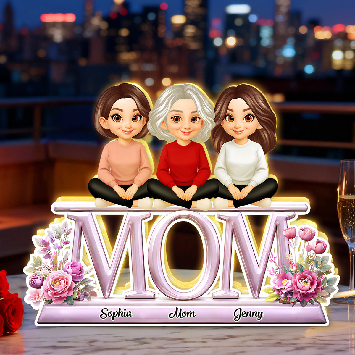 Lovely Mom And Kids - Personalized Light Box - Heartfelt Gift For Mom, Grandma