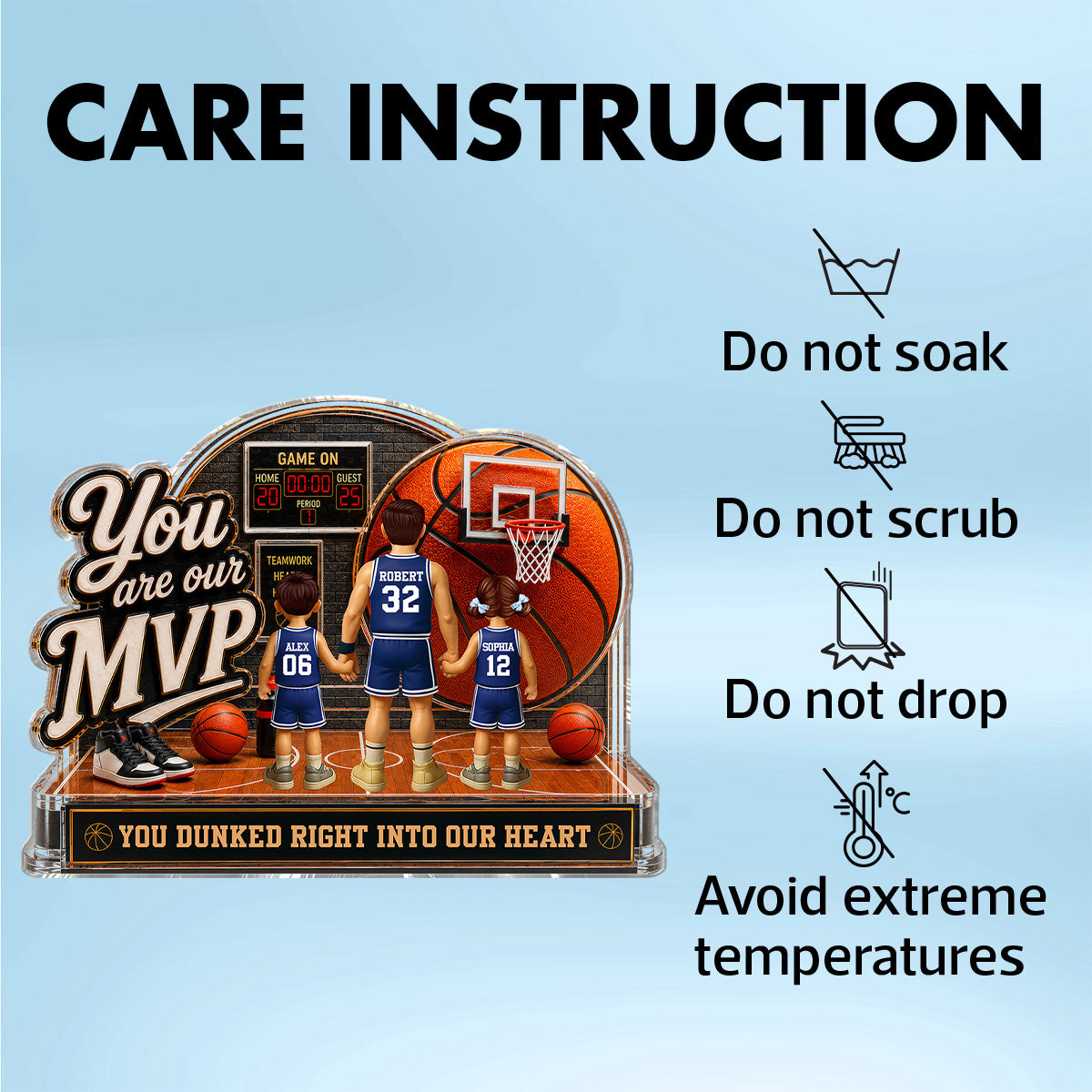 You Are Our MVP Standing Basketball Man & Kids 2D Flat - Personalized Acrylic Block Plaque -  Gift For Basketball Dad