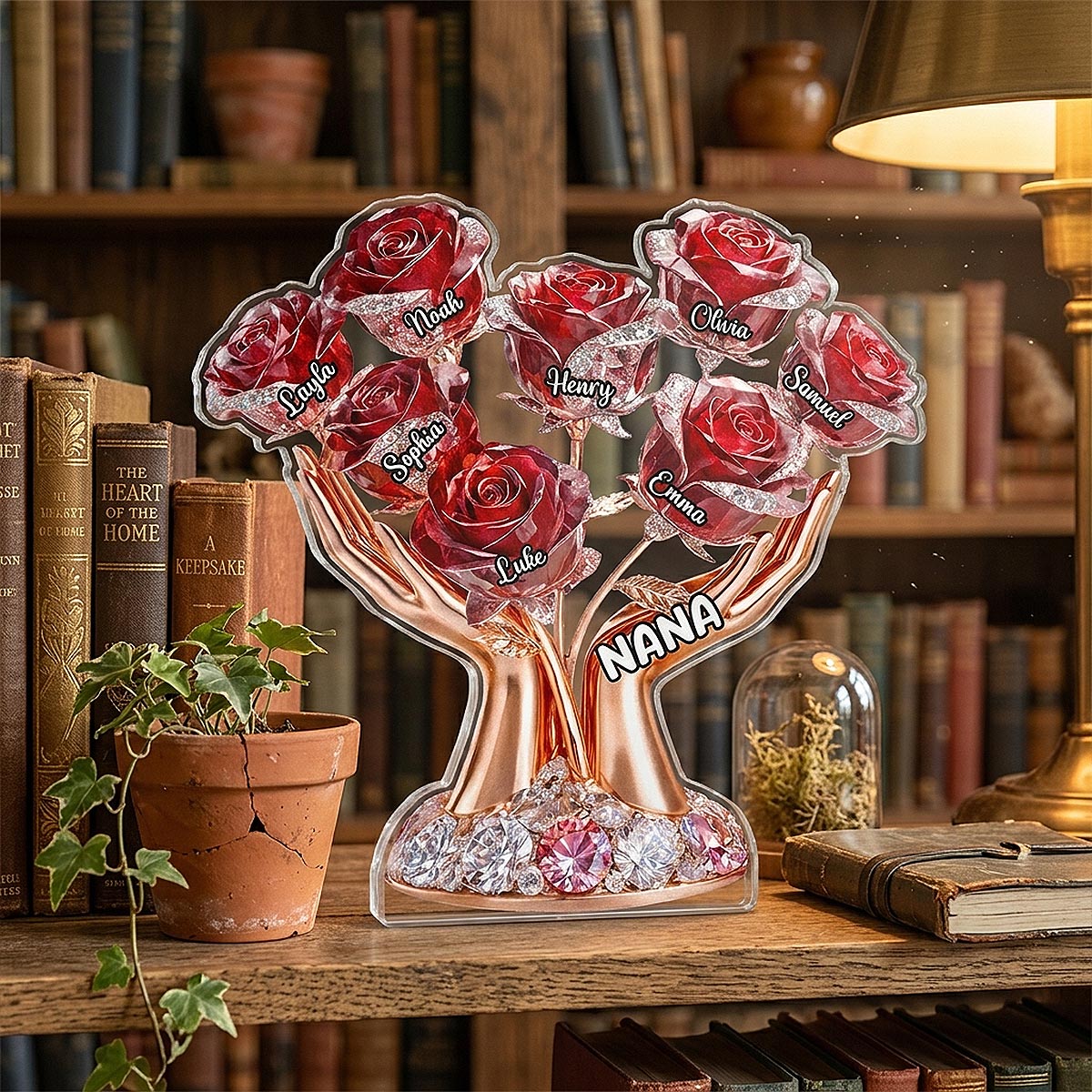 Grandma Hands Roses - Personalized Acrylic Block Plaque - Mother's Day Gift For Grandma