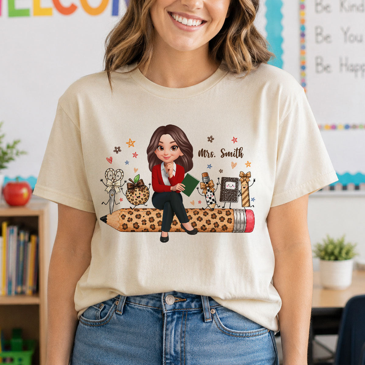 Leopard Teacher Life Happy School Suppliers Friends - Personalized Shirt - Back To School Gift For Teacher