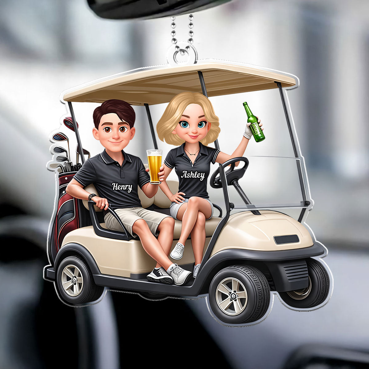 Funny Golf Couple - Personalized Car Hanger - Gift for Couple
