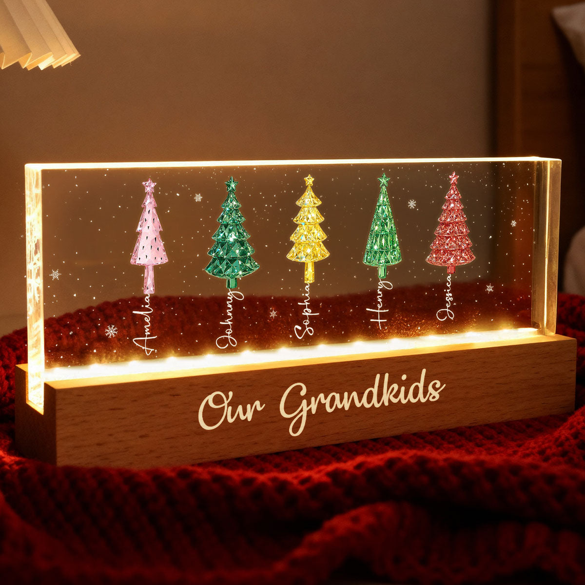 My Grandkids 3D Crystal Effect Christmas Tree - Personalized Acrylic Block Plaque LED Night Light - Christmas Gift for Grandma