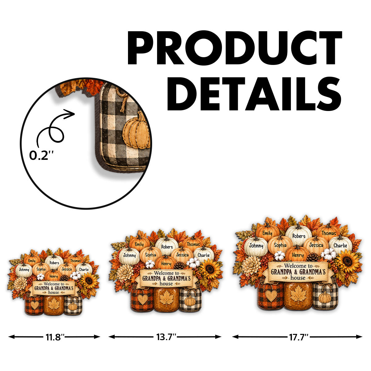 Cozy Warm Fall Season Mason Jars Pumpkins Welcome To Grandma Grandpa House - Personalized Wood Sign - Fall Decor For Grandparents (Up to 20 Grandkids)