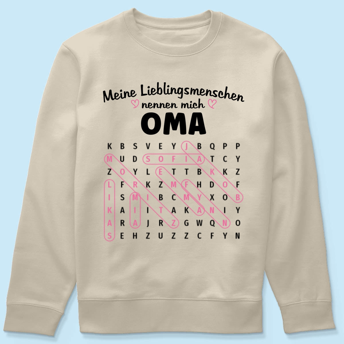 Meine Lieblingsmenschen nennen mich Oma Wortsuchrätsel – Personalisiertes Shirt – Geschenk für Oma