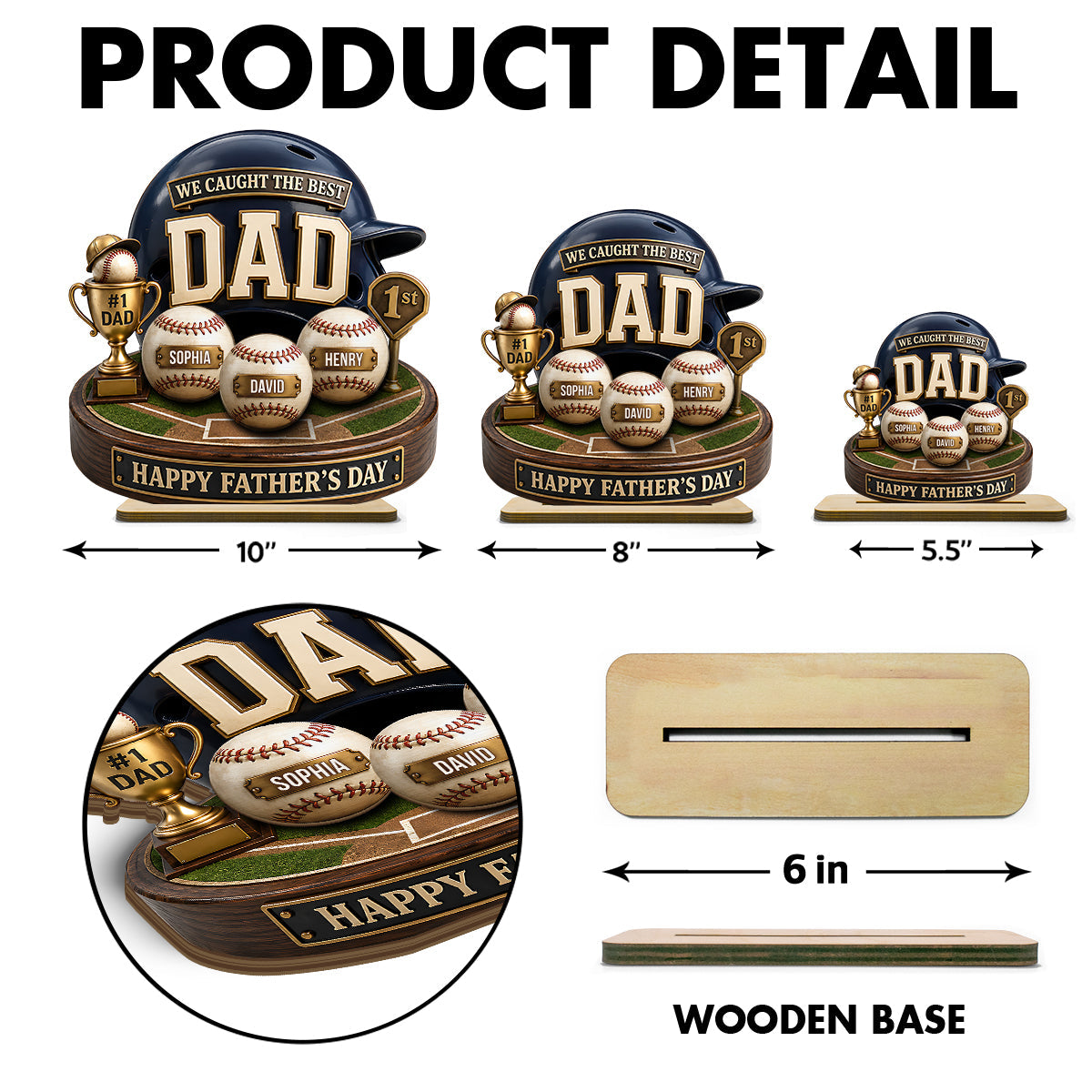 Baseball Trophy We Caught The Best Dad - Personalized 2-Layered Wooden Plaque -  Gift For Dad, Husband