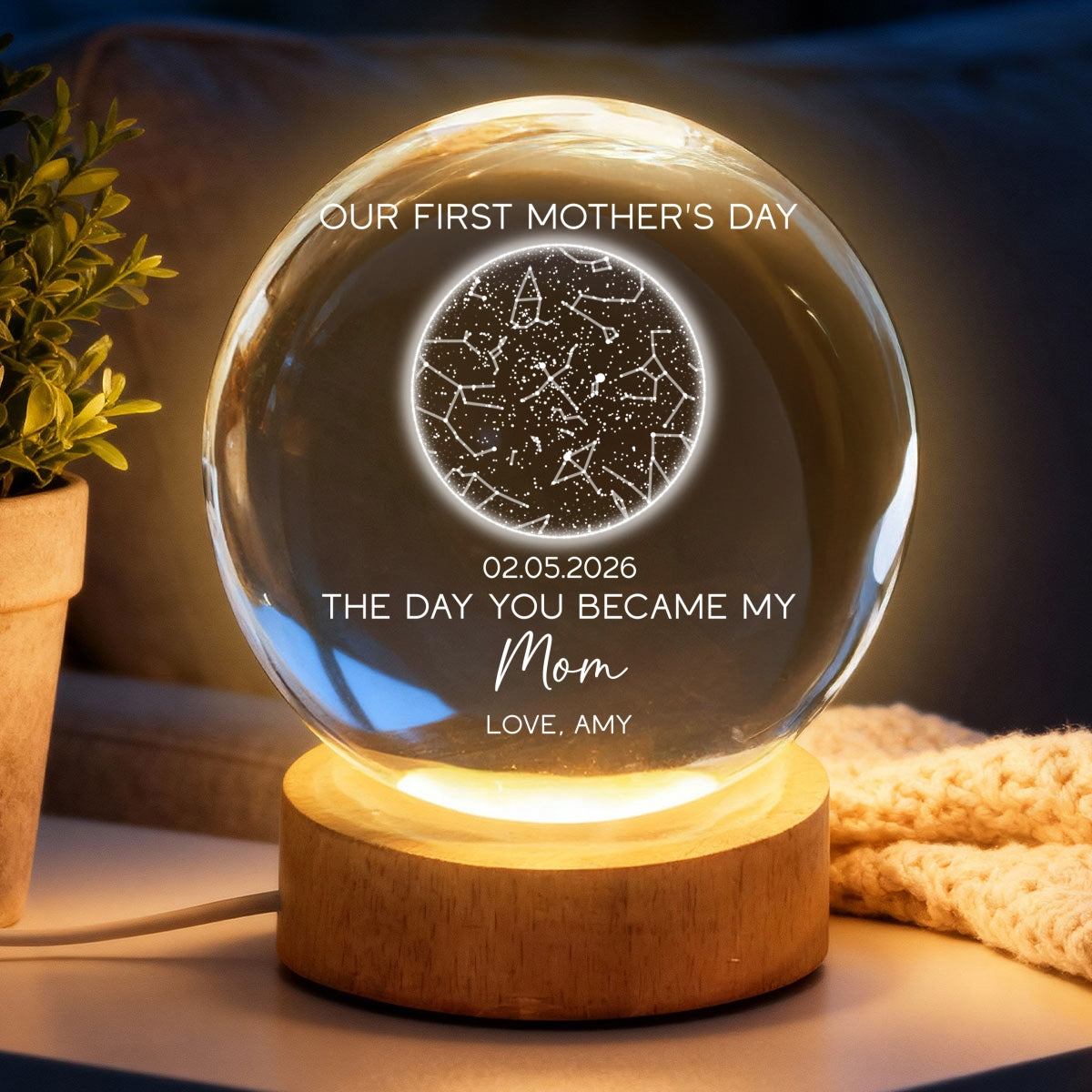 The Day You Became My Mom Custom Star Map First Mother's Day - Personalized Crystal Ball LED Night Light - First Mother's Day Gift For New Mom