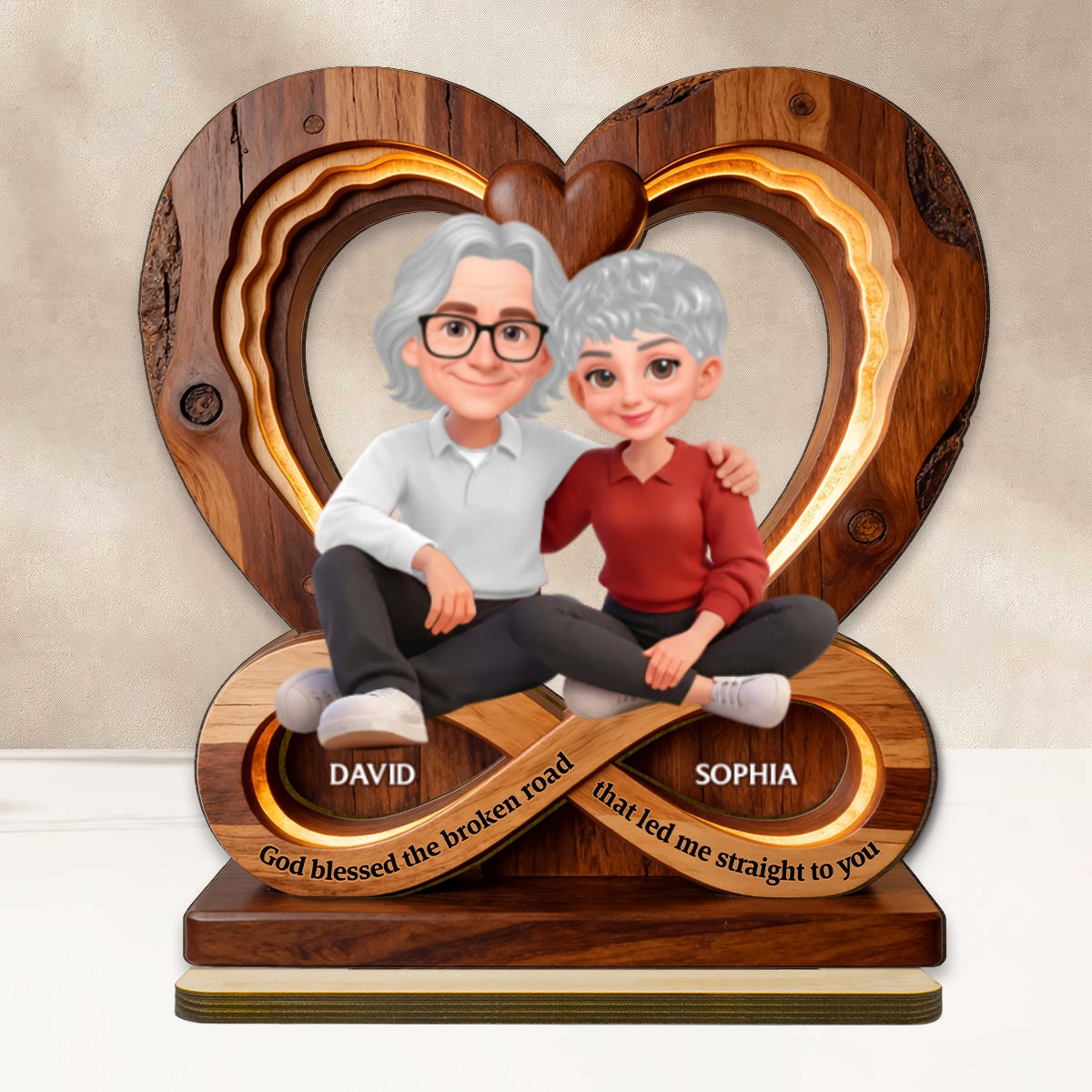 Couple Infinity Love - Personalized 2-Layered Wooden Plaque - Sentimental Valentine's Day Gift for Her, for Him