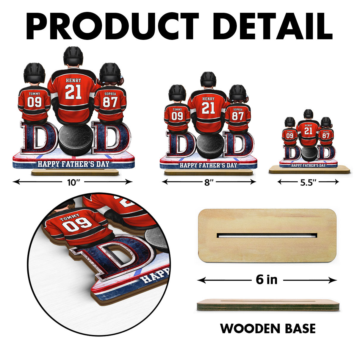 Hockey Dad And Kids Sitting Together - Personalized 2-Layered Wooden Plaque -  Gift, Gift For Hockey Dad, Gift For Husband