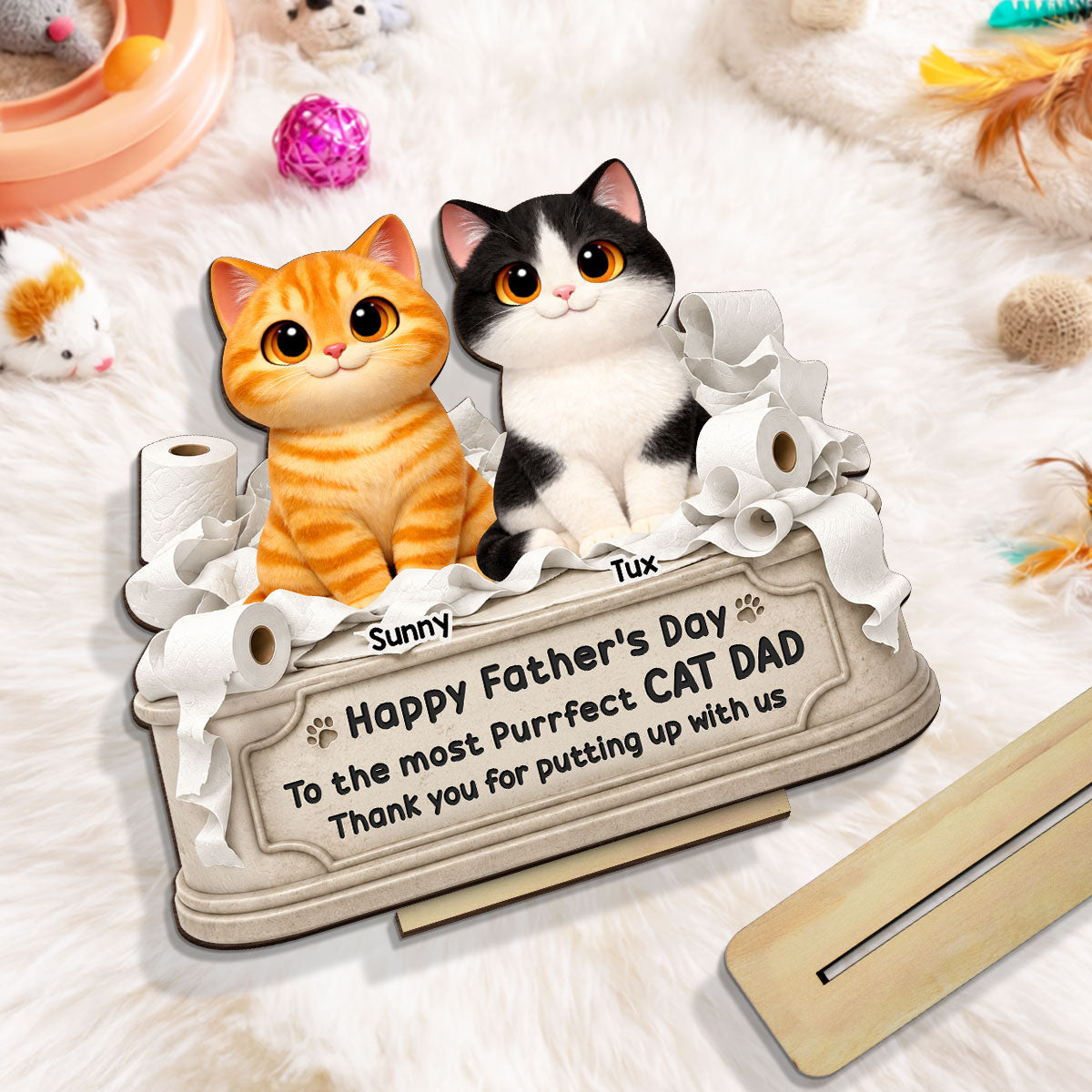 Toilet Papers Cute Fluffy Cats Happy  Thanks For Putting Up With Us - Personalized 2-Layered Wooden Plaque - Funny  Gift For Cat Dad, Cat Lovers