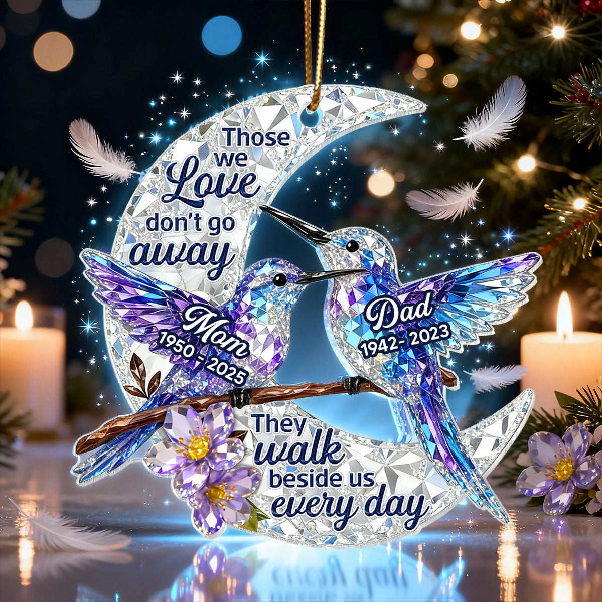 3D Effect Flat Christmas Hummingbird Moon Memorial - Personalized Acrylic Ornament - Remembrance Gift, Sympathy Gift