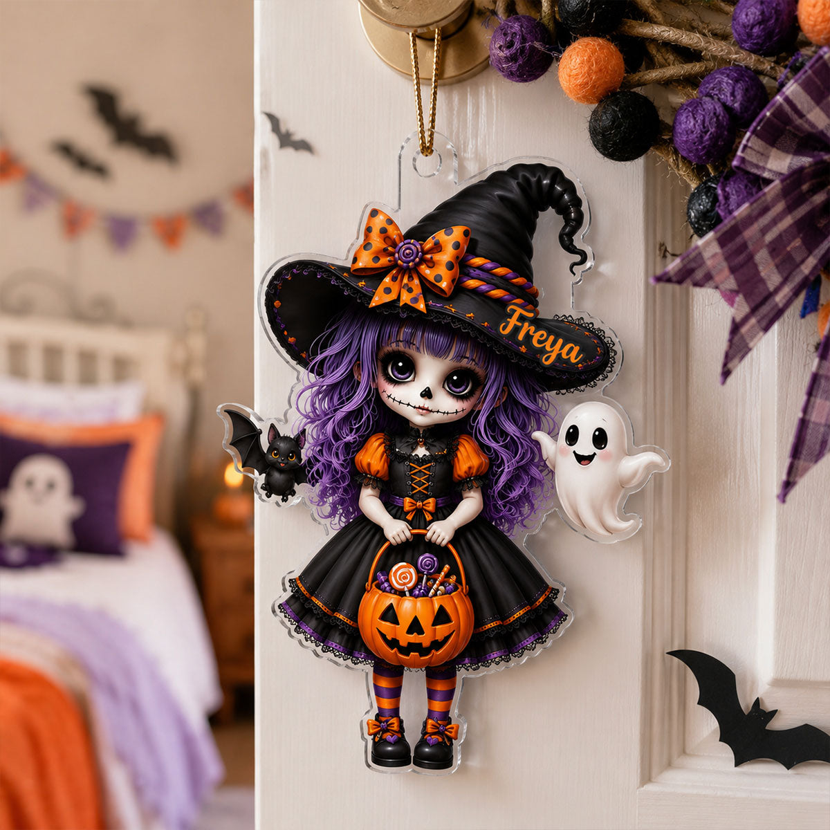 Little Witch 2D Flat - Personalized Acrylic Ornament - Halloween Gift For Daughter, Granddaughter